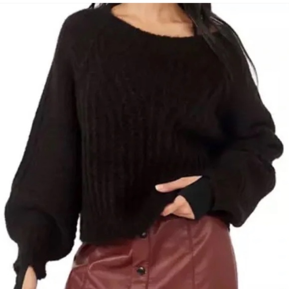 $128 Free People Black fuzzy knit pullover sweater relax fit XL - Picture 1 of 6